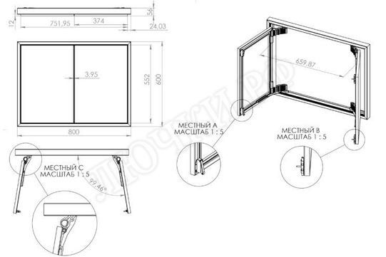 Люк под плитку Секрет 3.0, 2 створки 1200*1100 Люк под плитку Секрет 3.0, 2 створки 1200*1100