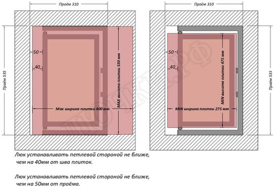 Люк под плитку Шагма для плитки 300*500 (требуемый размер проема 310*535, размер люка 260*533) Люк под плитку Шагма для плитки 300*500 (требуемый размер проема 310*535, размер люка 260*533)